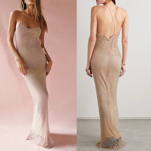 LoveShackFancy Calvert Beaded Crystal Embellished Mesh Maxi Dress Size 4 - Picture 3 of 13